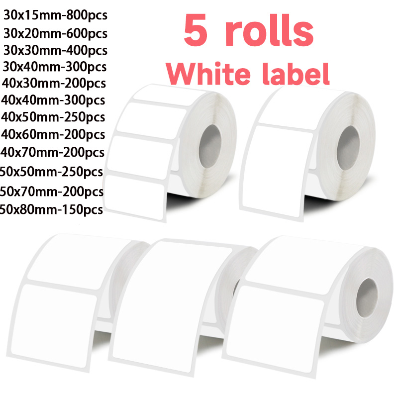 Commercial Printing Services - 5 rolos de etiquetas adesivas brancas,